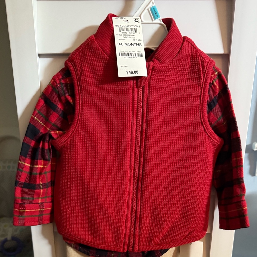 Plaid Red and Tan Cozy Matching Baby Set